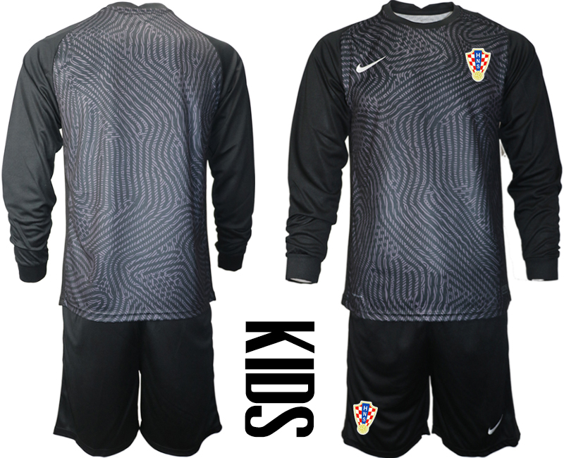 Cheap Youth 2021 European Cup Croatia black Long sleeve goalkeeper Soccer Jersey